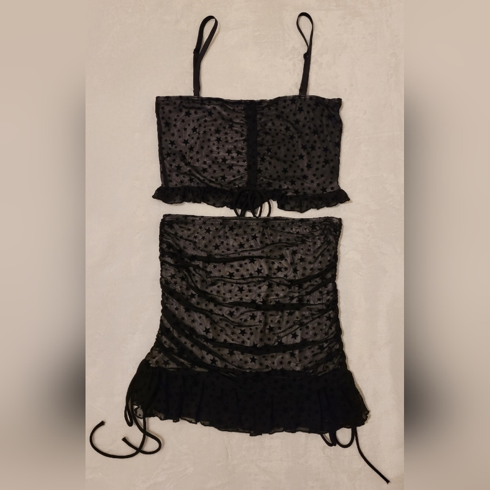 Current Mood Dolls Kill - Star Mesh Skirt And Cami Set